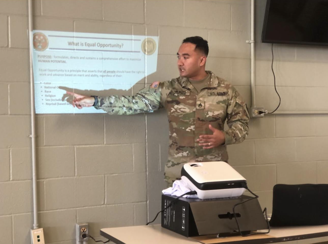 Keith Aunzo teaching Equal Opportunity training to U.S. Army personnel